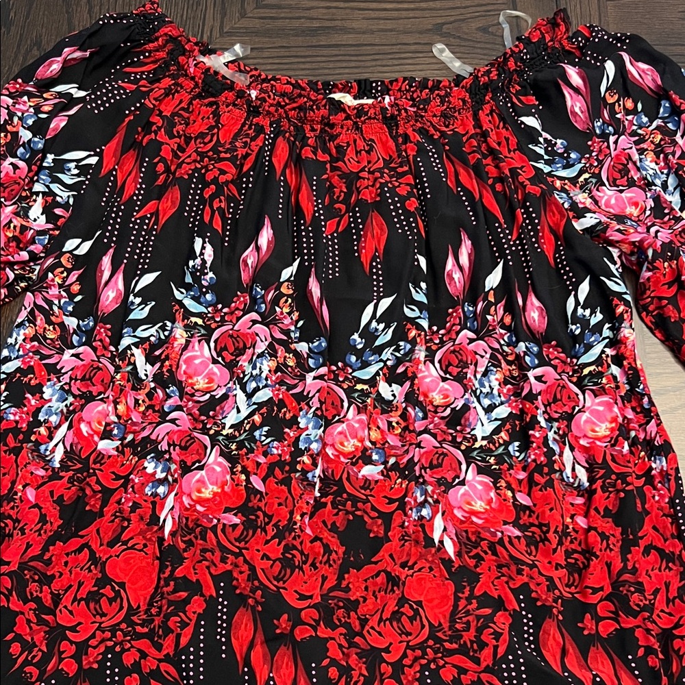 Grand & Greene Red Floral Off-Shoulder Blouse